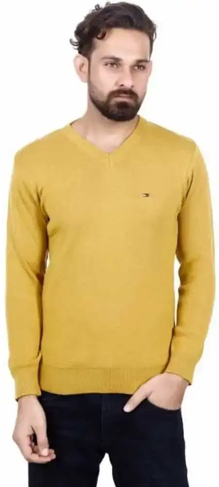 KRYPTAR men's Solid Full Plain Sweater (Yellow, S) (KPTR4051)