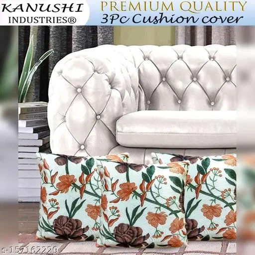 KANUSHI Industries® Decorative Cushion Covers Set Of- 3 (16x16 Inches)(CC-BROWN-ROSE-3PC)