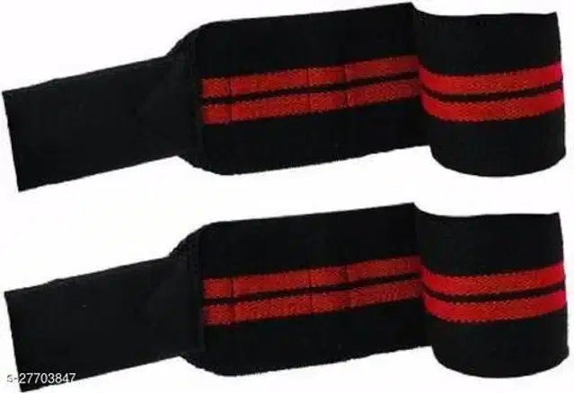 Wrist Support Bands, Black & Red, Free Size, Set of 1