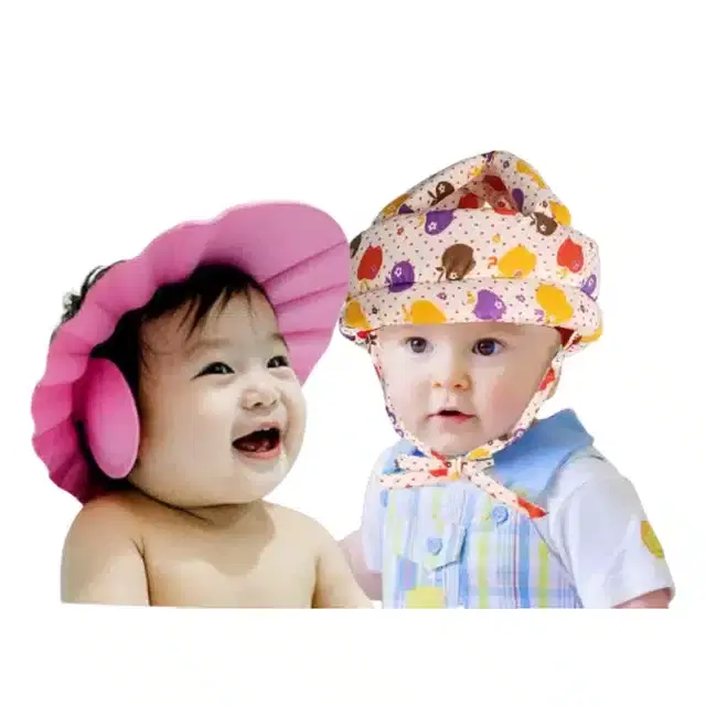 Safety Helmet with Soft Adjustable Bath Cap for Kids, Pack of 2 (Multicolor)