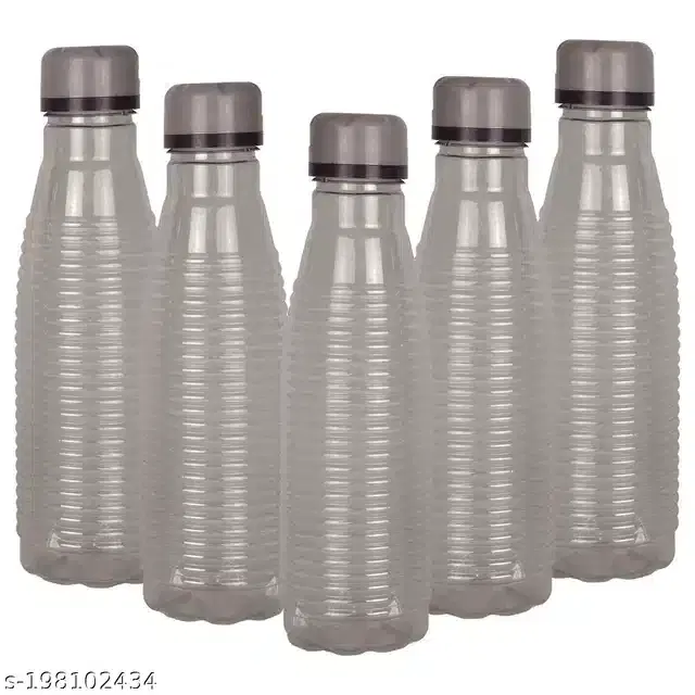 Plastic Water Bottles Set, Pack of 5, Black, 1000 ml