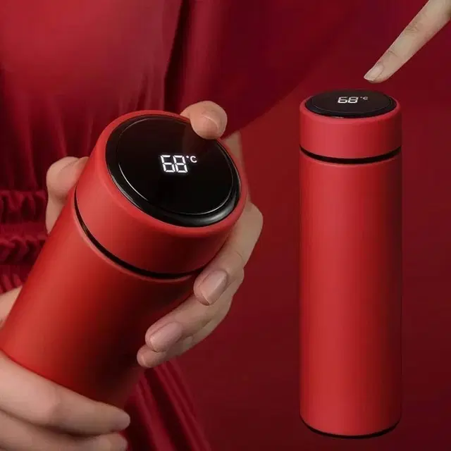 Stainless Steel LED Temperature Display Water Bottle, Red, 500 ml