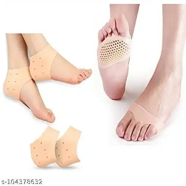 Silicone Moisturizing Socks with Silicone Gel Pad, Beige, Set of 2