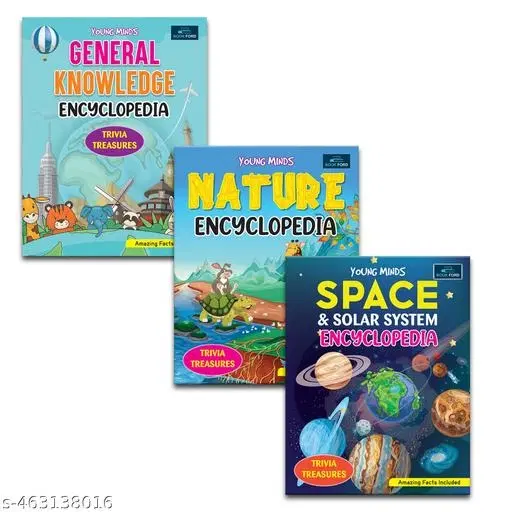Young Minds Encyclopedia - Set Of 3 Books - General Knowledge , Space , And Nature Encyclopedia For Kids