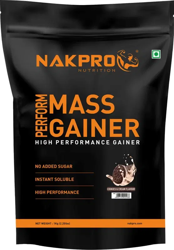 Nakpro Perform MassGainer High Protein&High Calorie Protein Powder 1 Kg Cookies & Cream Weight Gainers/Mass Gainers 1 Kg, Cookies & Cream