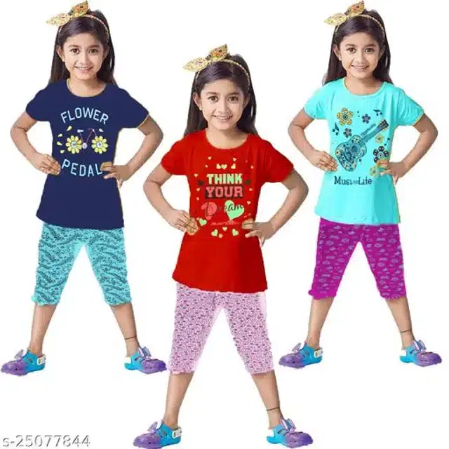 Cotton Capri for Girls, Pack of 3 (Multicolor, 2-3 Years)