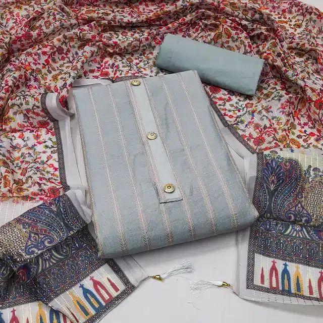 Jacquard Unstitched Dress Material for Women (Grey)