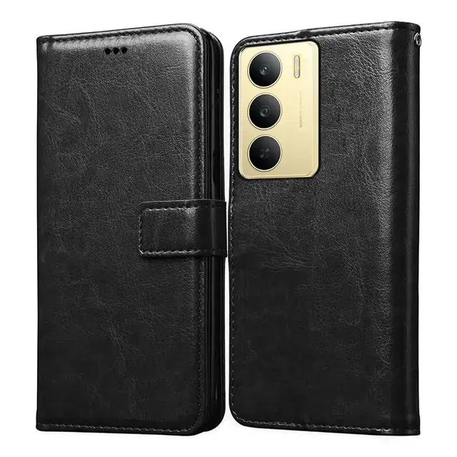 Artificial Leather Flip Cover For Realme Rmx3945 / C73 / C75 5G, Black