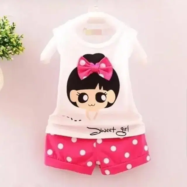 Cotton Blend Printed Clothings Set for Girls, Pink & White (4-5 Years)