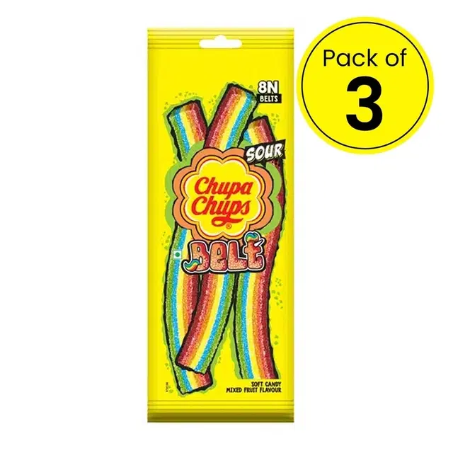Chupa Chups Sour Belt Mixed Fruit Flavour Soft & Chewy Toffee 3X57.6 g (Pack Of 3)