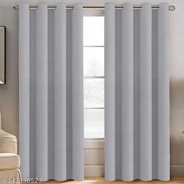 Polyester Window Curtain, Gery, 5 Feet, Pack of 2