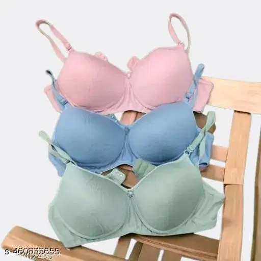 Chiffon Solid Bra for Women & Girls, Multicolour, Pack of 3 (32B)