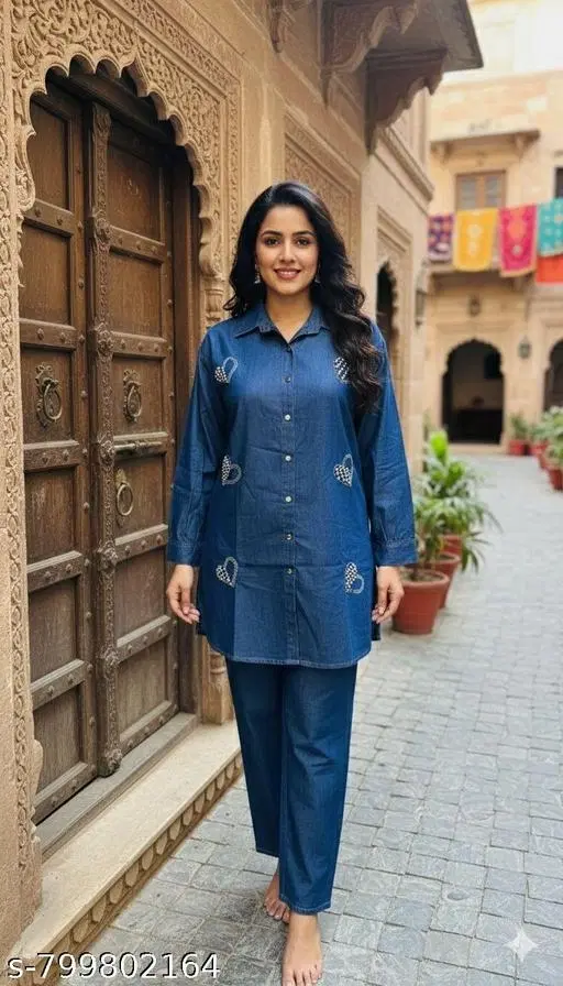 Kurta Set for Women (Blue, M)