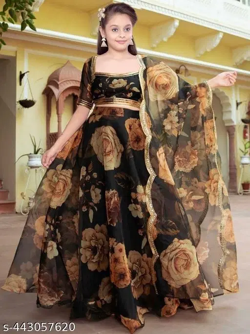 Lehenga Choli for Girls (Black, 2-3 Years)