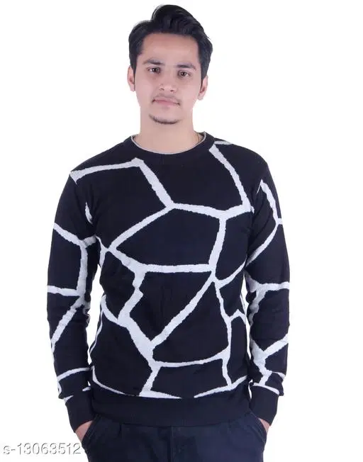 Round Neck Sweater for Men (Black, M)