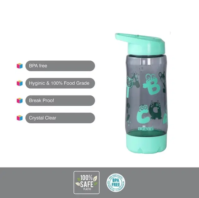 Plastic Water Bottle For Kids ,Multicolour ,(600ML) , Pack Of 2