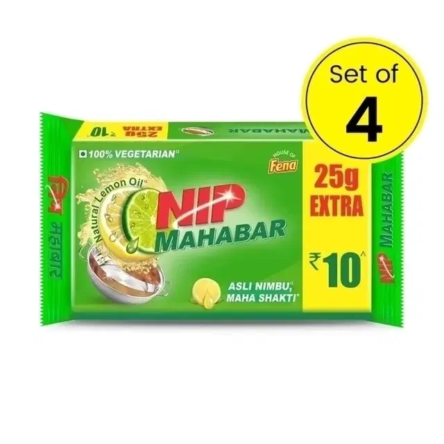 Nip Dishwash Bar (Green) 4X170 g (Pack of 4)