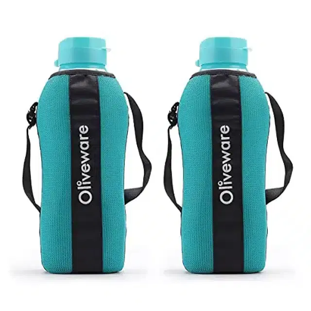 Airtight Plastic Water Bottle with Lid, Sea Green, 2000 ml, Pack of 2