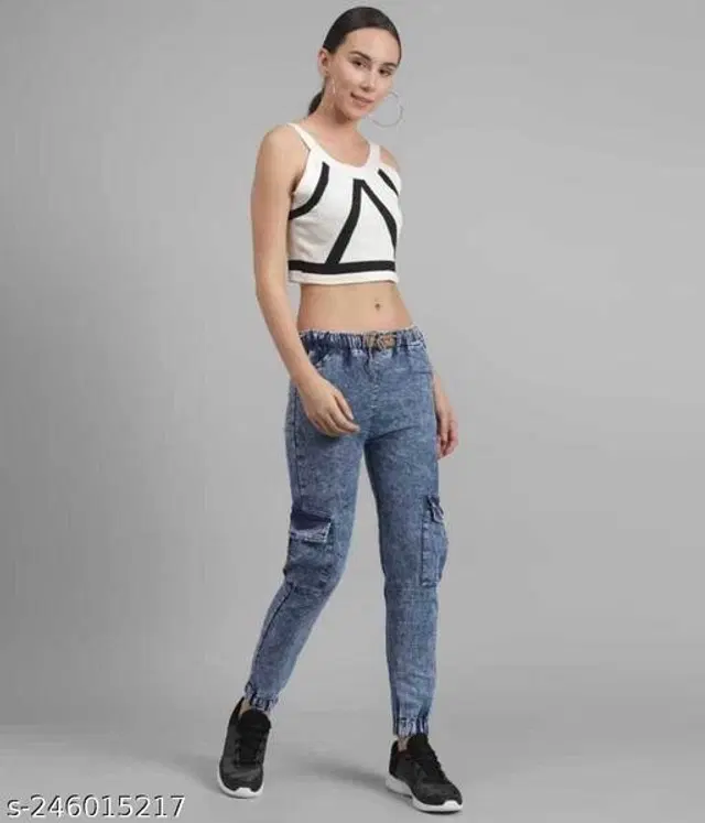 Denim Cargo Jeans for Girls (Blue, 12-13 Years)