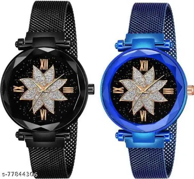 Analog Watch for Women, Pack of 2 (Blue & Black)