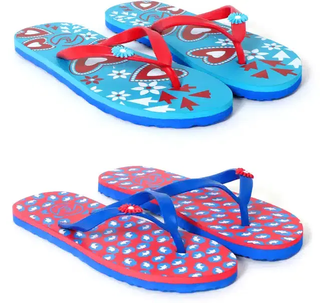 Flip Flops for Women, Pack of 2 (Multicolor, 5)