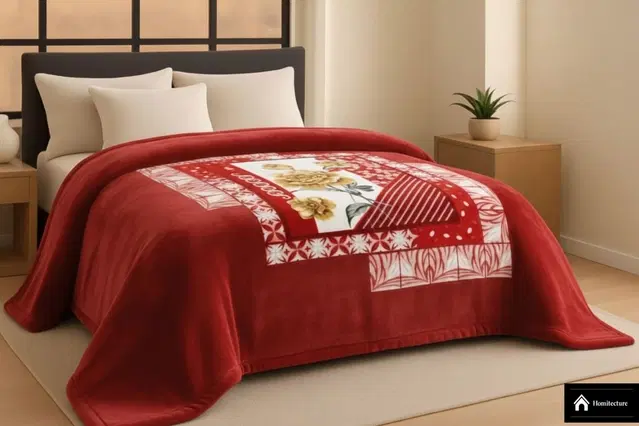 Wool Printed Blanket, Red (90x80 inch)