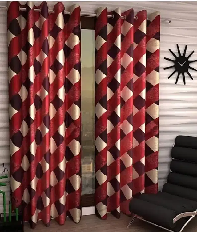 Polyester Printed Window & Door Curtains, Pack of 2, Maroon, 5 feet