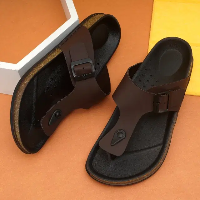 Solid Flipflops for Men (Brown, 6)