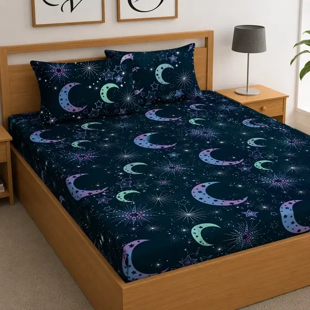 Polycotton Double Bedsheet with 2 Pillow Cover [Blue]
