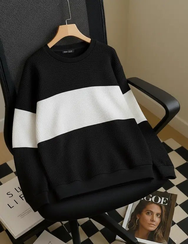 Cotton Blend Colorblocked Sweatshirt for Men, Black (XL)