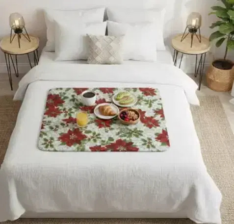Waterproof Bed Server/Food Mat Red/Green Leaf
