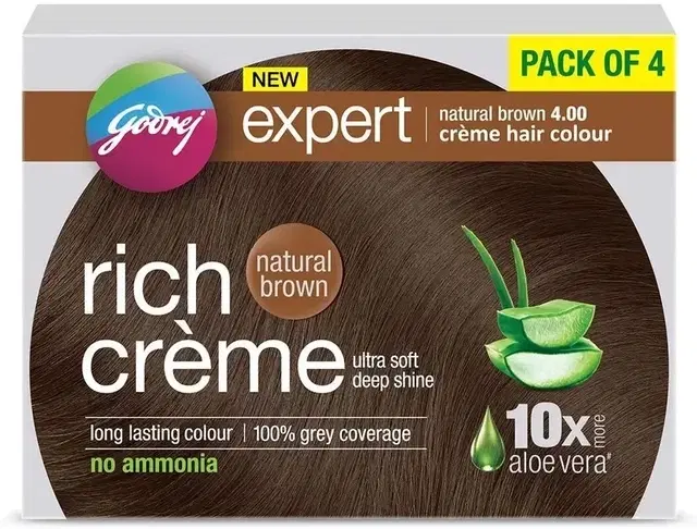 Godrej Expert Rich Crème Hair Colour For Women & Men – (Natural Brown Shade) (4.00) (Pack Of 4)