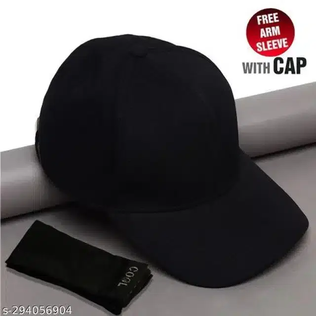 Cotton Arm Sleeves & Cap for Men & Women, Set of 2 (Black)