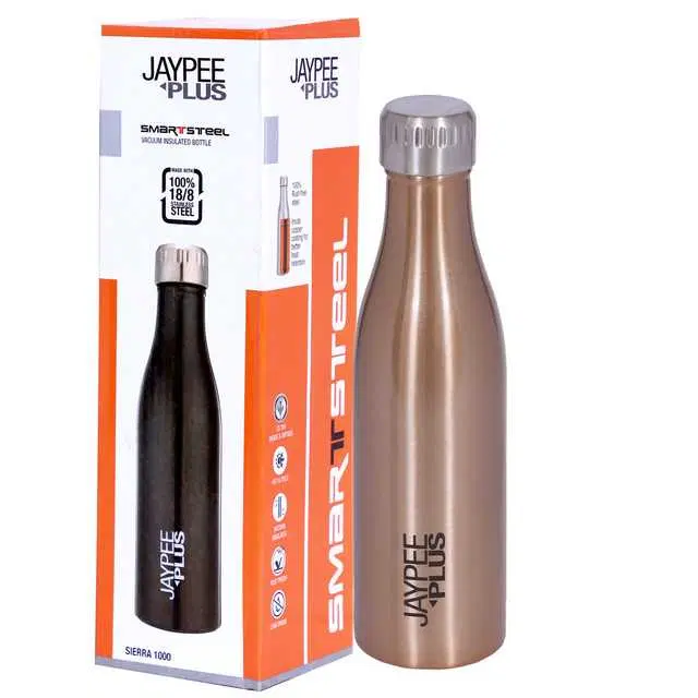 Sierra Stainless Steel Insulated 24 Hours Hot Or Cold Water Bottle, Golden, 1000 ml, J-166