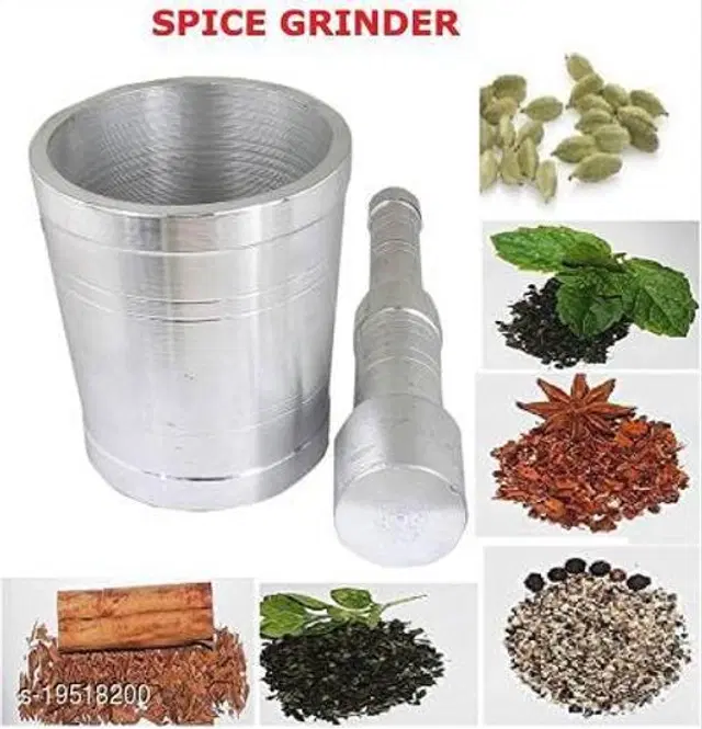 Aluminium Mortar & Pestle Sets, Silver, Set of 1