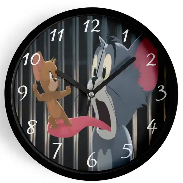 Analog Tom & Jerry Wall Clock for Home, Black, 7 Inches