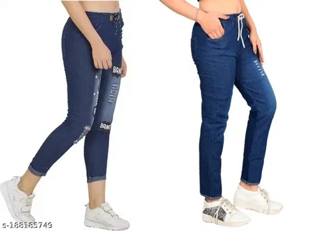 Denim Jeans for Girls, Pack of 2 (Blue, 11-12 Years)