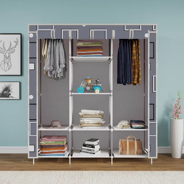 Plastic Printed Collapsible Wardrobe, Grey