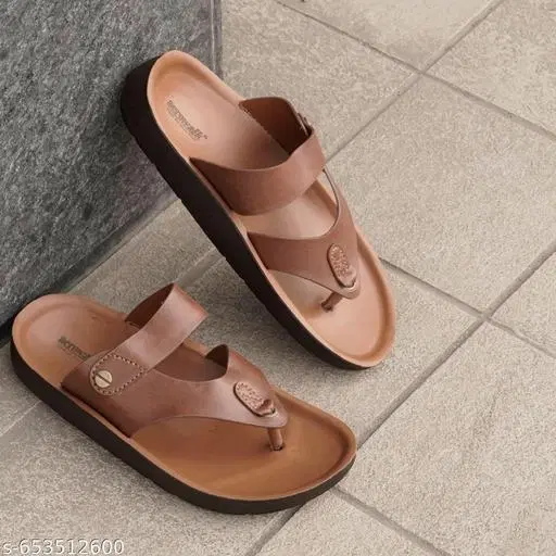 Aerowalk Leather Sliders for Men (Rust, 8)