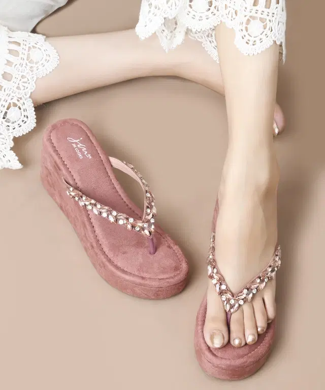 JM Looks Stylish Heels for Women (Peach, 8)