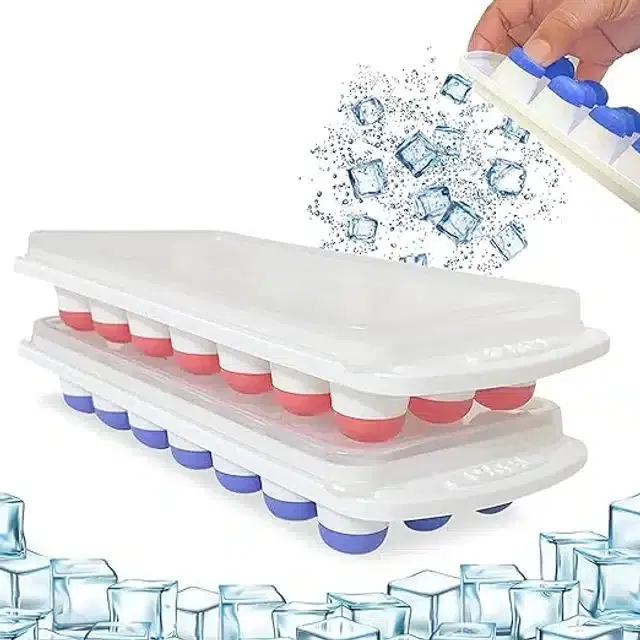 Silicone 21 Cavity Pop Up Ice Cube Tray, Multicolor, Pack of 2