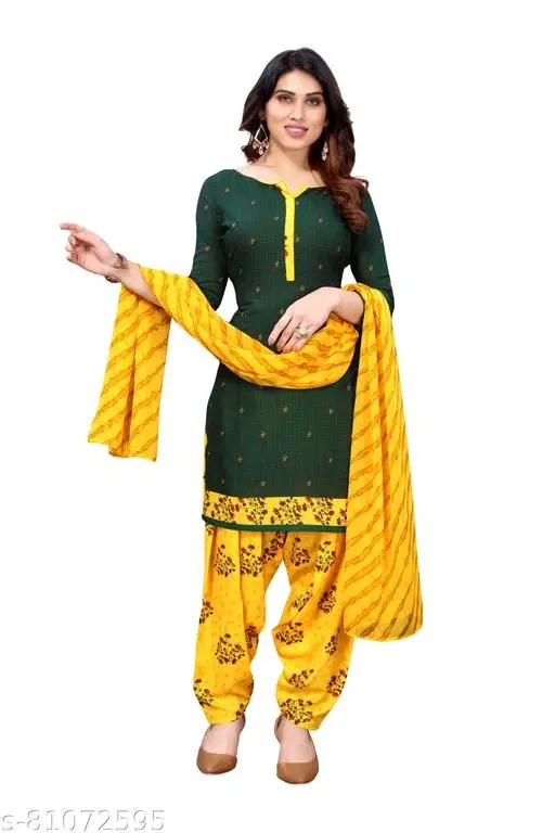 French Crepe Printed Unstitched Suits for Women (Green, Un Stitched)