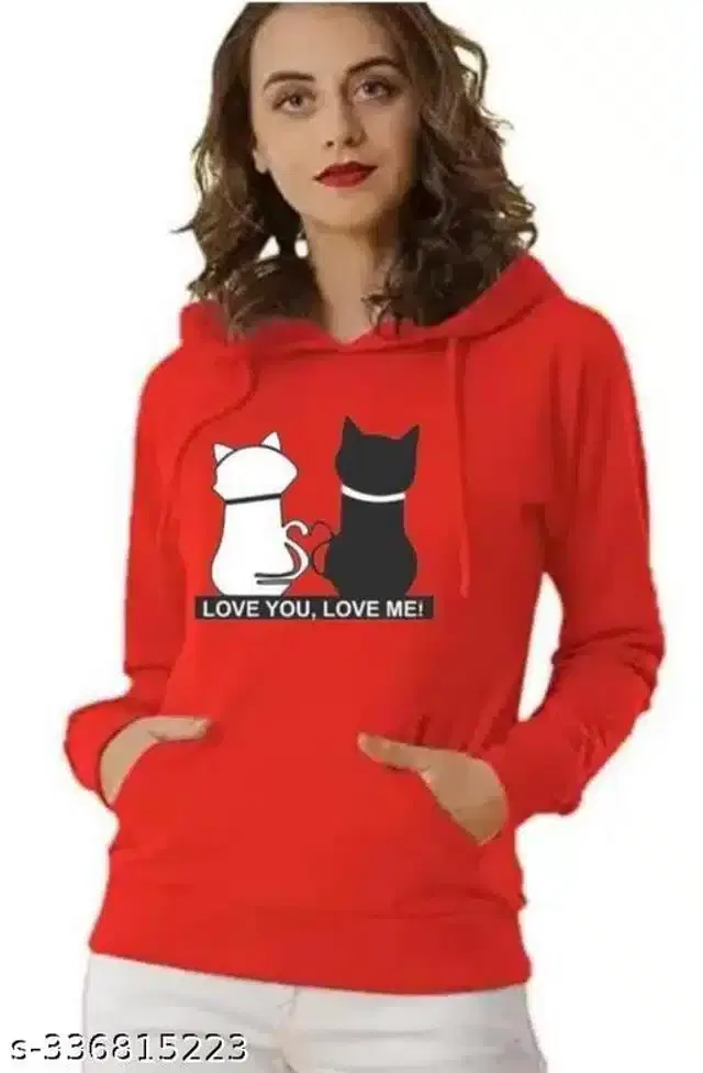 Woolen Printed Full Sleeves Hooded Sweatshirt for Girls (Red, 10-11 Years)