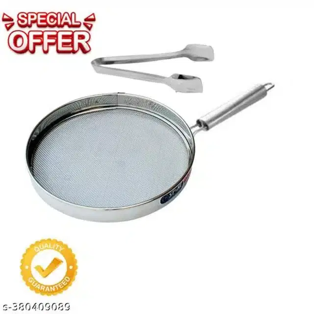 Stainless Steel Net Roaster with Cooking Tong, Silver, Set of 2