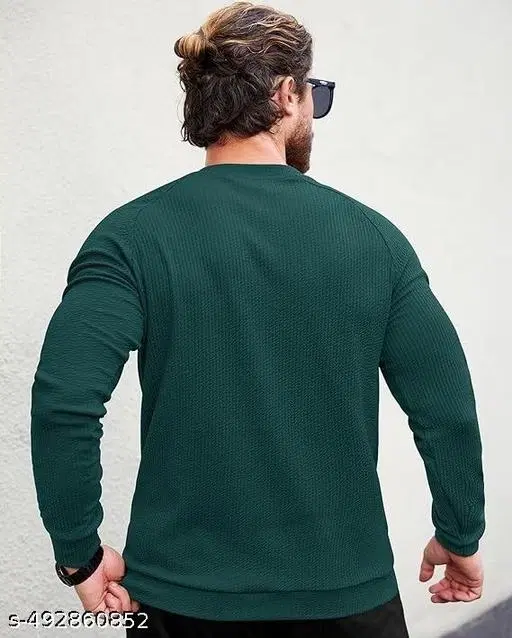 Poly Cotton Round Neck T-shirt For Men, Green (M)