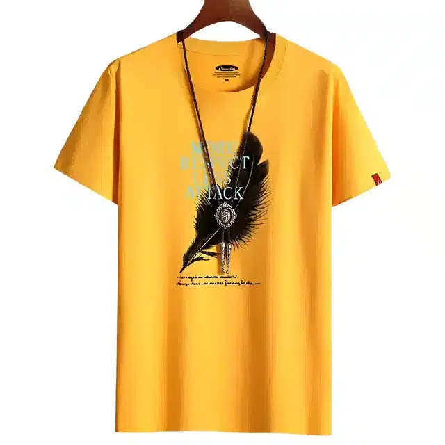 Printed Half Sleeves T-Shirt for Men (Mustard, XL)