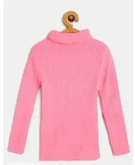 Woolen Solid High Neck Sweater for Girls (Pink, 18-24 Months)