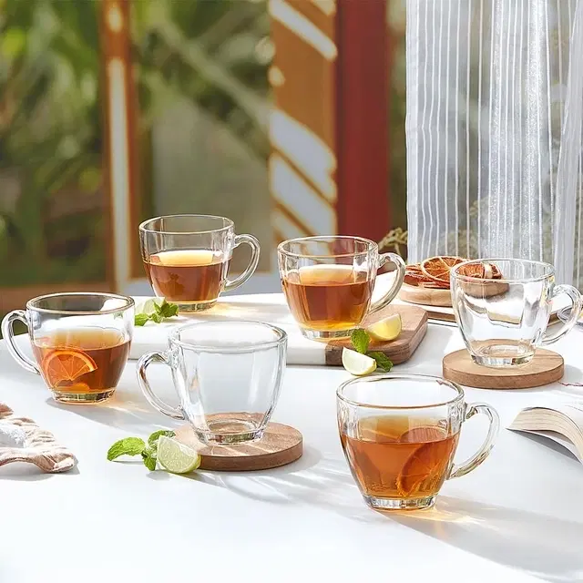 Borosil 200 ml Oasis 6 Pc Mug Set | Made In India Borosilicate Glass Cup Set For Chai, Green Tea, Coffee, Milk | Microwave Safe, Scratch Resistance, Lightweight | Transparent