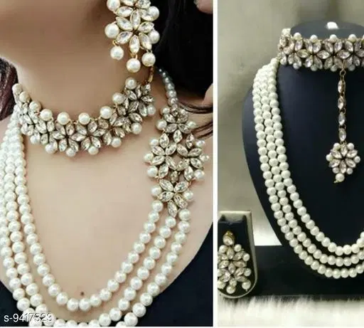 Elegant Alloy & Pearl Jewellery Sets