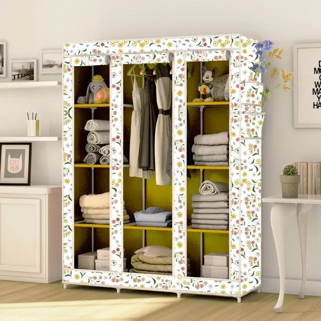 Plastic Printed Collapsible Wardrobe, Yellow